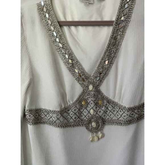 DG2 Diane Gilman Sequin  Bead Embellished White Tunic size S Summer Glam Chic - Picture 3 of 12